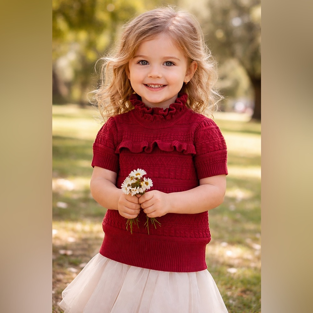 Janie and Jack girls burgundy puff sleeve sweater size 3